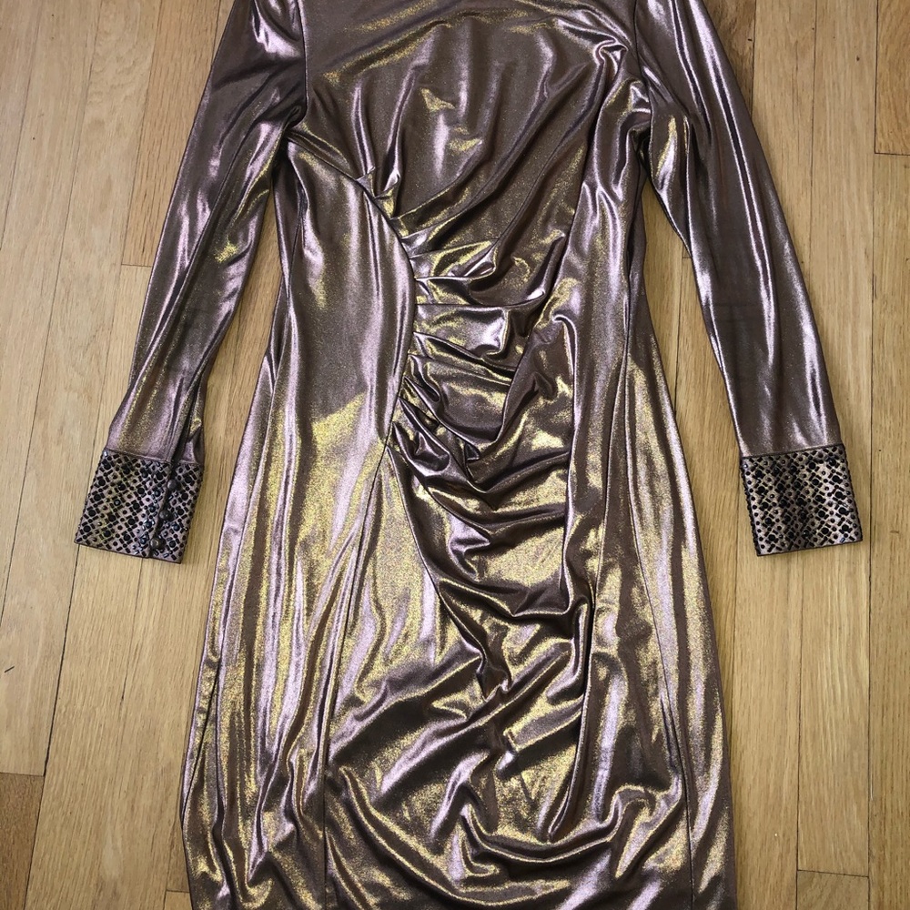 Calvin Klein Long Sleeve Metallic Cocktail Dress - Picture 3 of 4